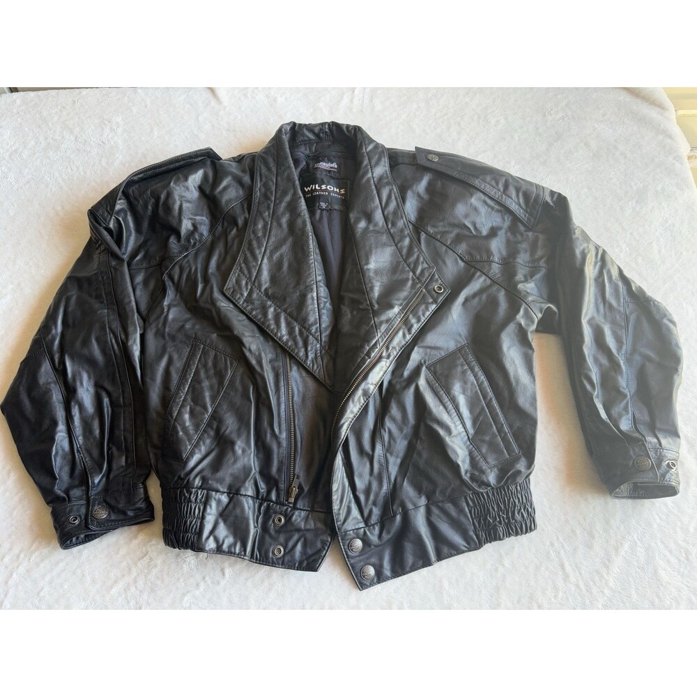 Vtg Wilsons Genuine Leather Jacket Mens Sz M Black Motorcycle Biker Thinsulate